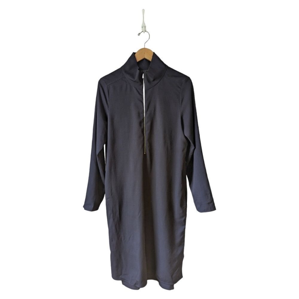 COS Navy Long Sleeve 100%Wool Shift Dress with Front Zipper EU sz 38 US Sz S